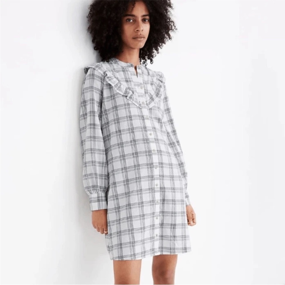 Madewell plaid Long Sleeve Dress with Ruffle Collar
